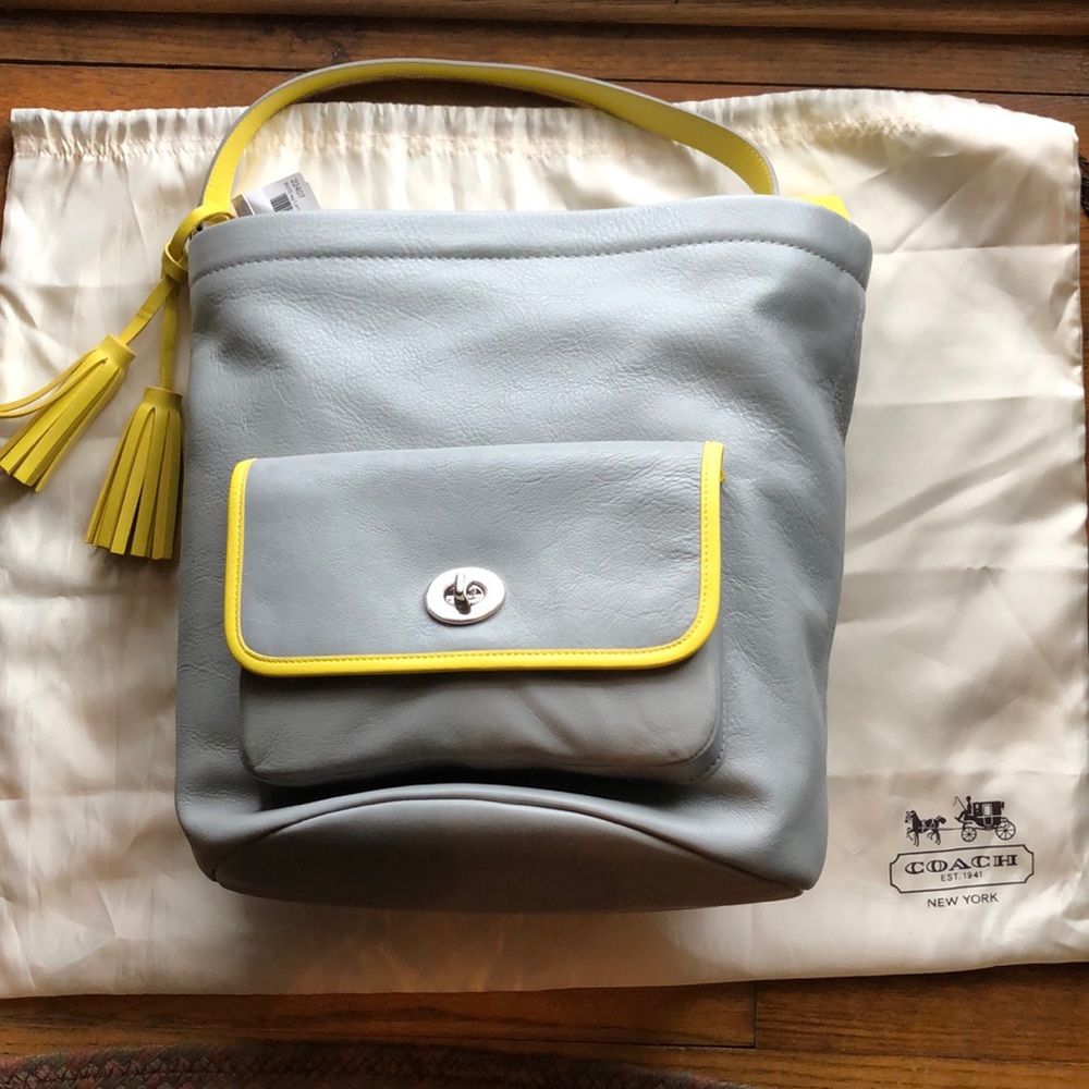 Coach Legacy Archival Two Tone Bucket Leather Bag 22407 grey gray lemon yellow